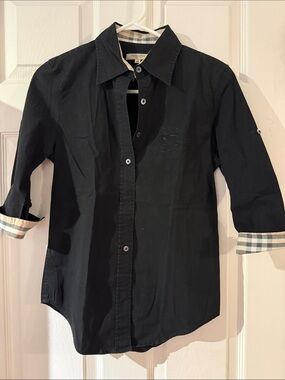 Burberry Black Button-Down Shirt with Checked Cuff Detail